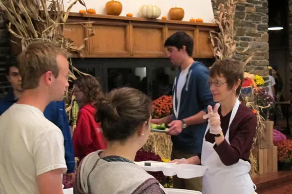 President Chopp helps serves lunch Monday afternoon in Sharples.