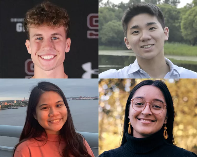 Clockwise from top left: Atticus Hempel ’25, Hojune Kim ’25, Arianna Mosqueda ’25, and Trinh Nguyen ’23