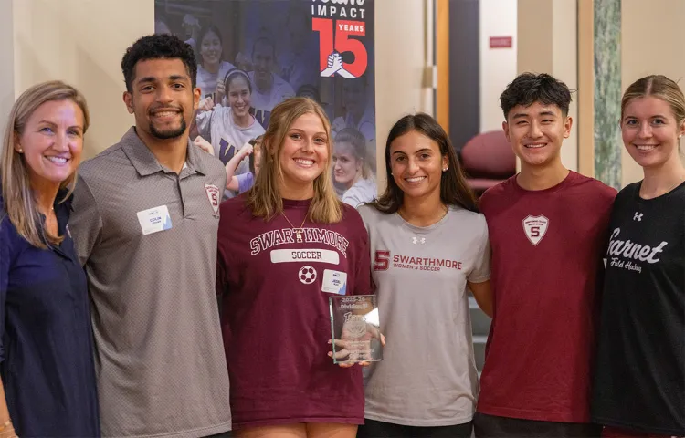 From left: Team IMPACT CEO Krissie Kelleher, Colin Crowe ’29, Liesel Blau ’27, Jordan Vrees ’29, Nate Kim ’27, and Erin Coyle ’28.
