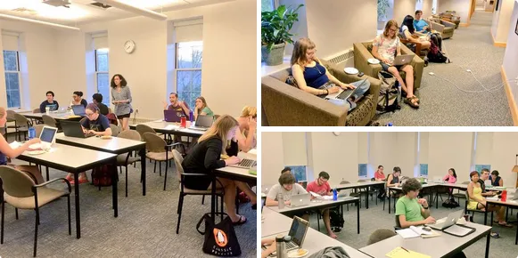 Students helping each other in Write-In