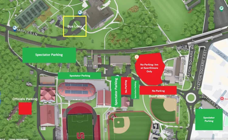 Map graphic showing parking areas for spectators. 