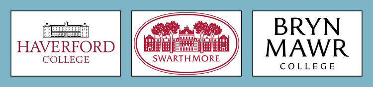Logos of Haverford, Swarthmore, and Bryn Mawr Colleges.