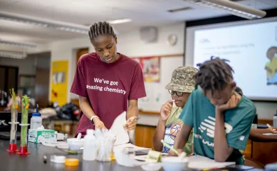 students doing lab work