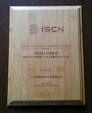 A plaque awarded to Swarthmore College