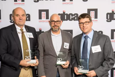 Stu Hain, vice president for facilities and special projects; Joe Felicetti, project architect with JacobsWyper; and Mike Malligan, project manager from LF Driscoll.