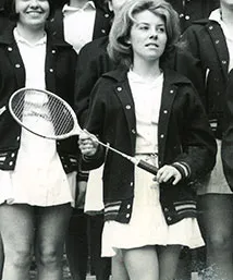 Christine Grant with tennis racquet