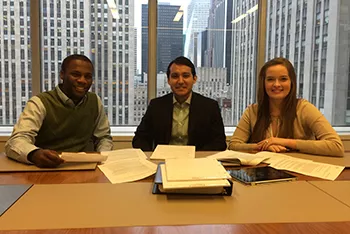 Reid Pickett ’17, Jamie Cardenas-Navia ’07 and Emma Giordano ’18 