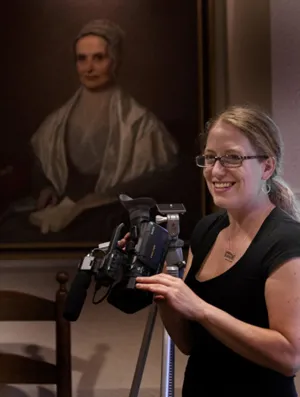 Jenny Breukelman and portrait of her ancestor Lucretia Mott Jenny Breukelman and portrait of her ancestor Lucretia Mott
