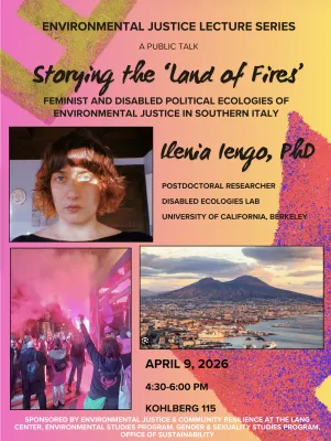 Ilenia Iengo Poster with title of event and photo of speaker