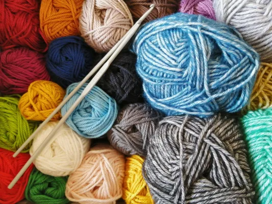 knitting yarn and needles