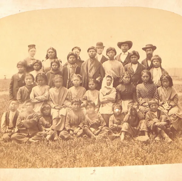 Quapaw Nation (Ugahxpa) + Modoc Nation (Maklak) School, Teachers and Pupils, 1877