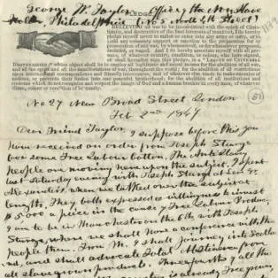 manuscript letter to George Washington Taylor, 1849