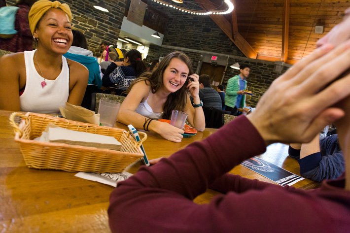 Students Laughing in the Sharples Dining Hall
