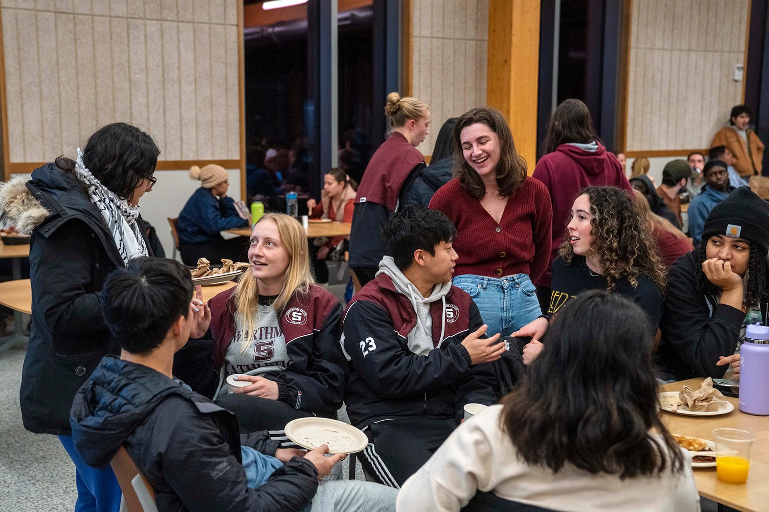 Students hang out in dining center