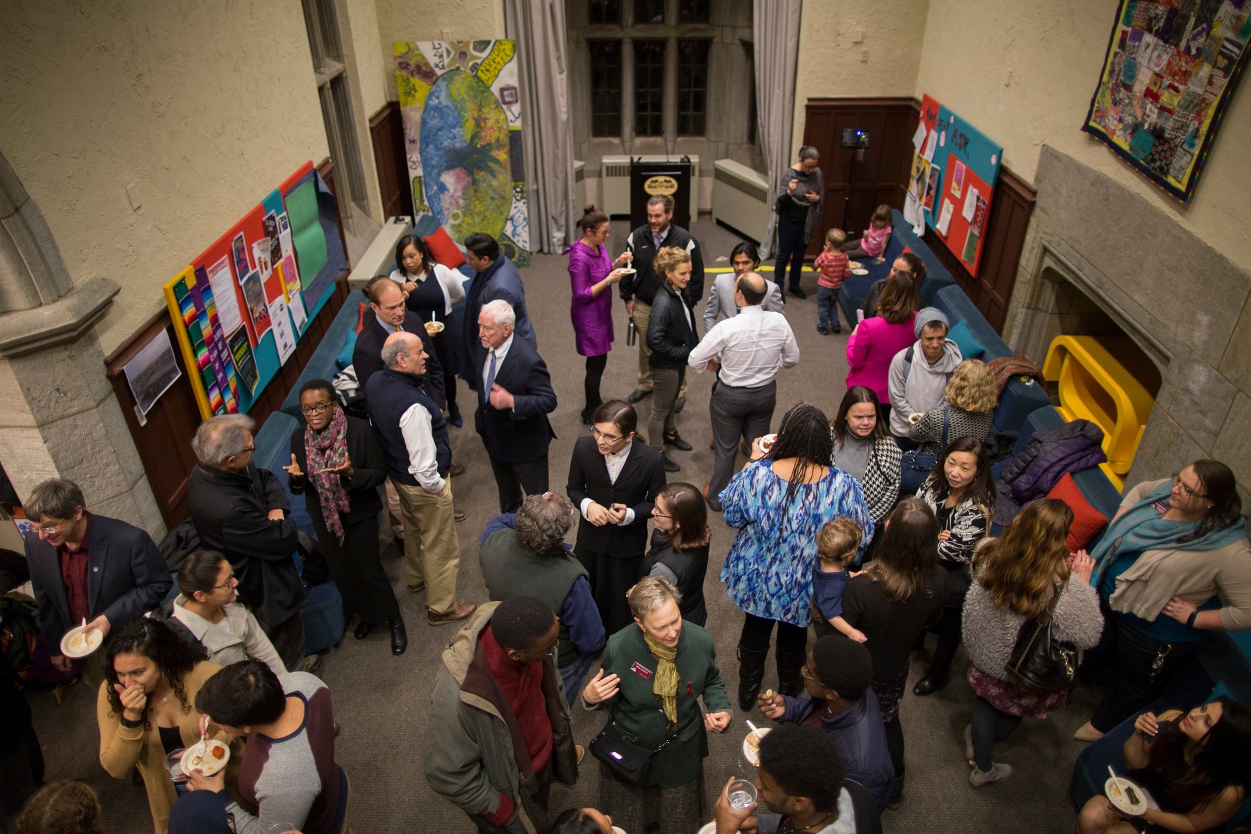 Swarthmore community members gather in the Clothier Intercultural Center Big Room.