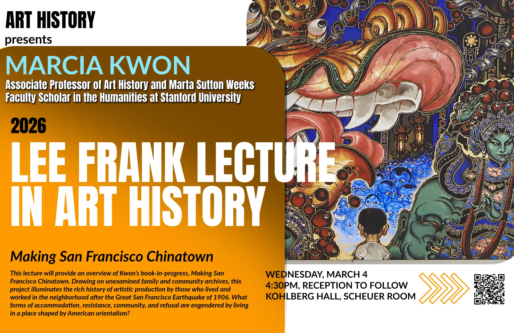 Poster for 2026 Lee Frank lecture in Art History featuring Marcia Kwon