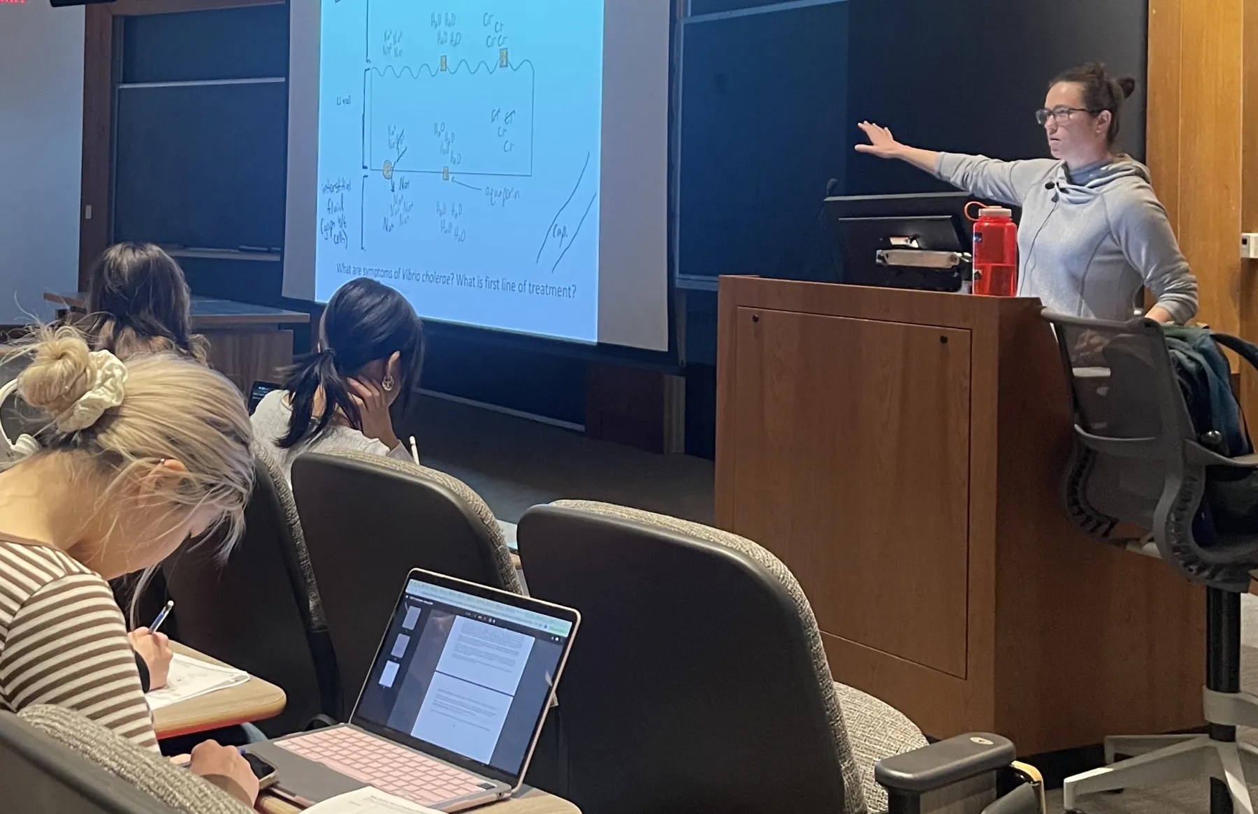 senior comp exam web page. Carolyn Bauer at podium