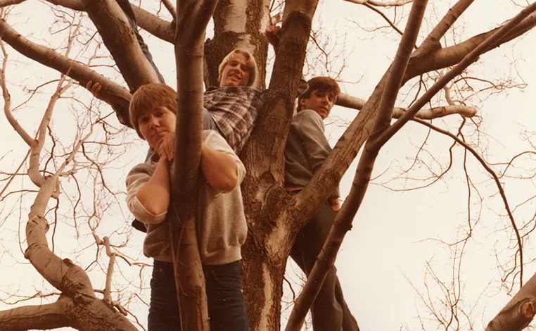 students in a tree, circa 1970s