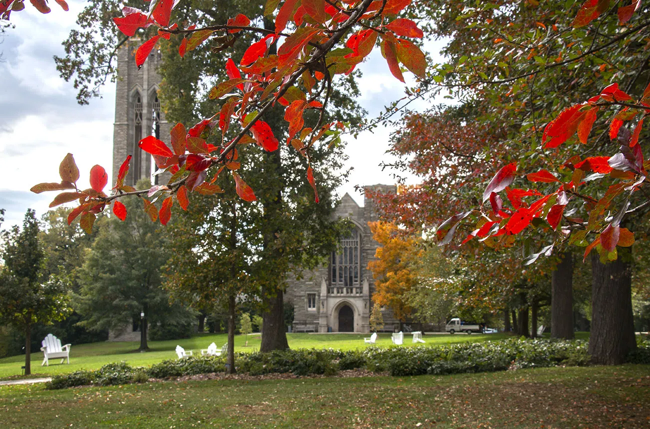 clothier tower in the fall
