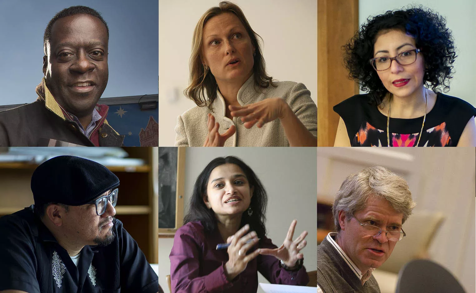Collage of faculty talking and teaching