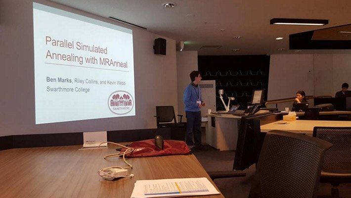 Ben Marks '16 presents his research at a conference in Australia