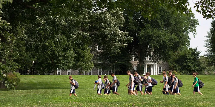 Students walking across campus