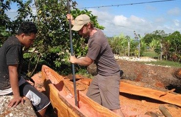 Dan Hammer '07, building, an outrigger canoe in the South Pacific as a Watson Fellow