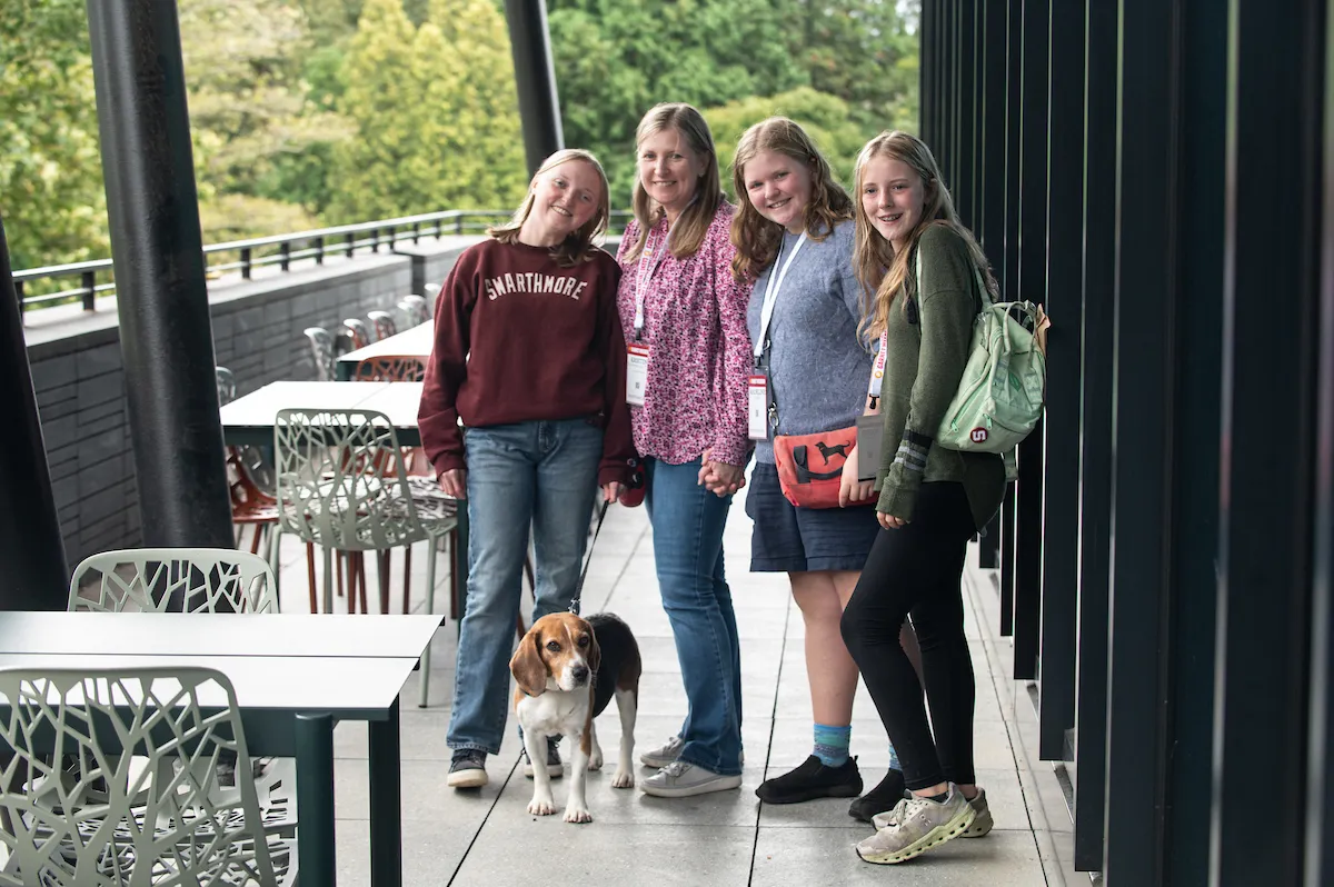 Attendees gather on the Dining Center patio during Garnet Weekend 