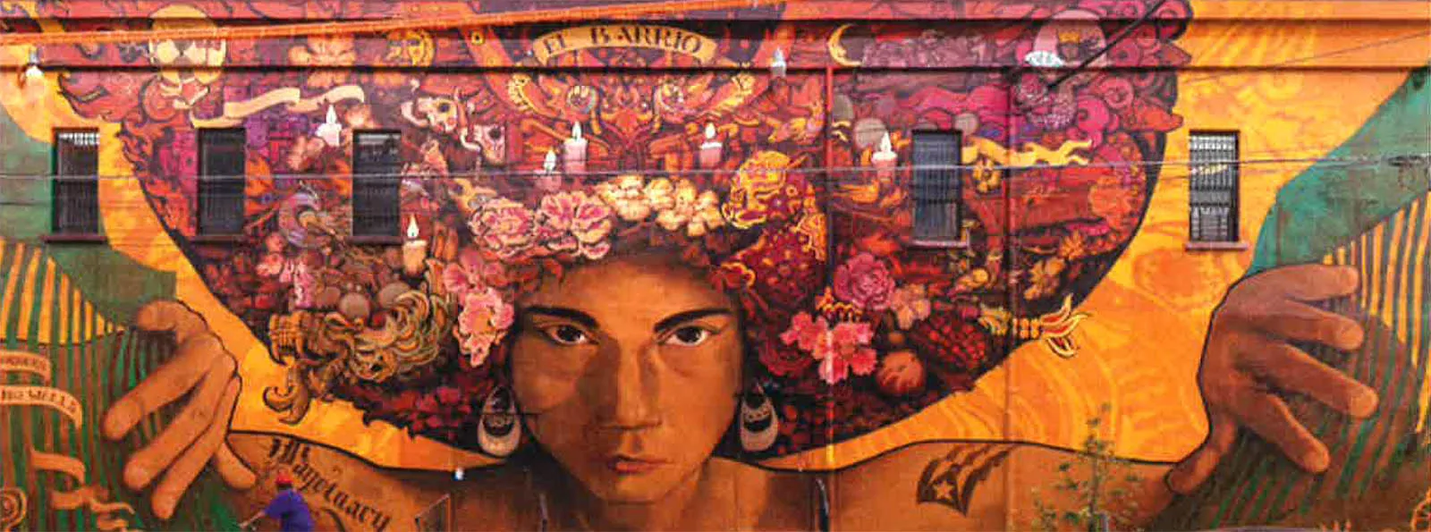 Mural image of woman with floral headress