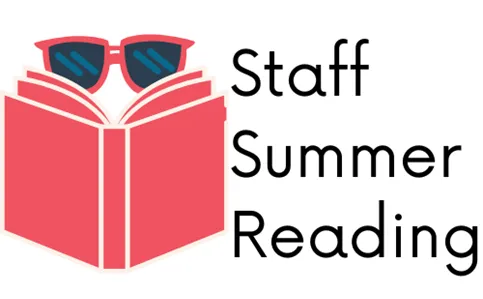 sunglasses looking over a book with the words summer reading beside the image