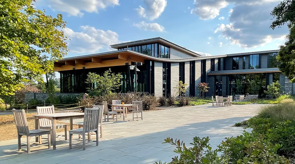 Image of the outside of Dining and Community Commons and Sharples Commons