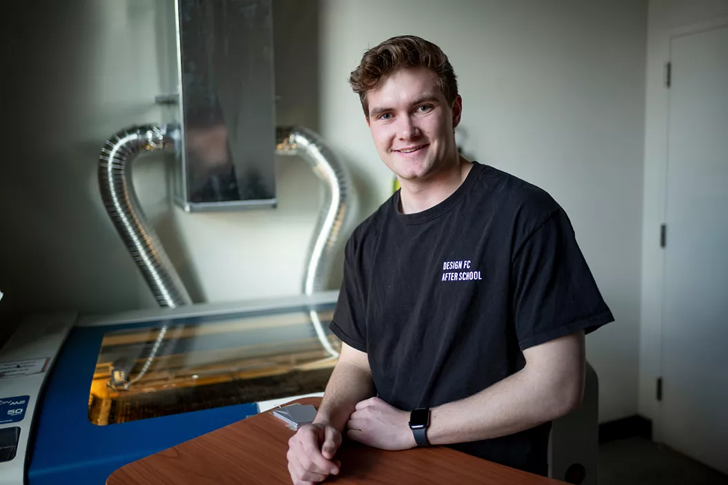 Luke Neureiter '22 poses in Swarthmore Maker Space