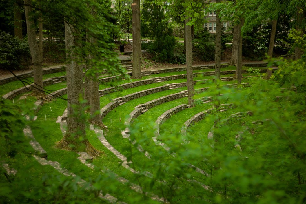 Amphitheater in spring with lush green growth