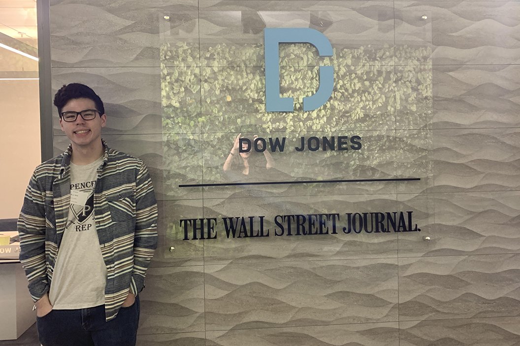 Bryce Mick '21 stands at Wall Street Journal office