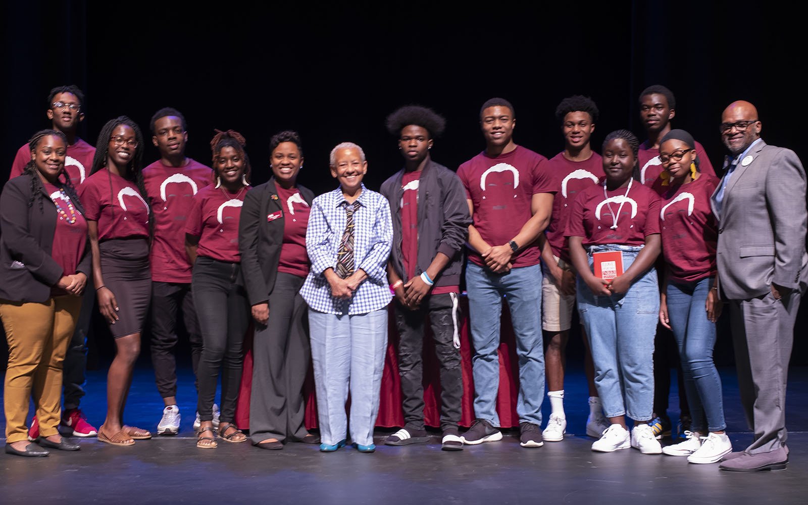 Nikki Giovanni with students and staff
