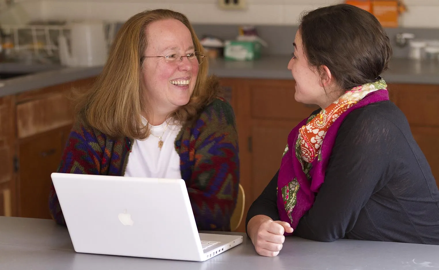 Prof Rachel Merz talking with a student
