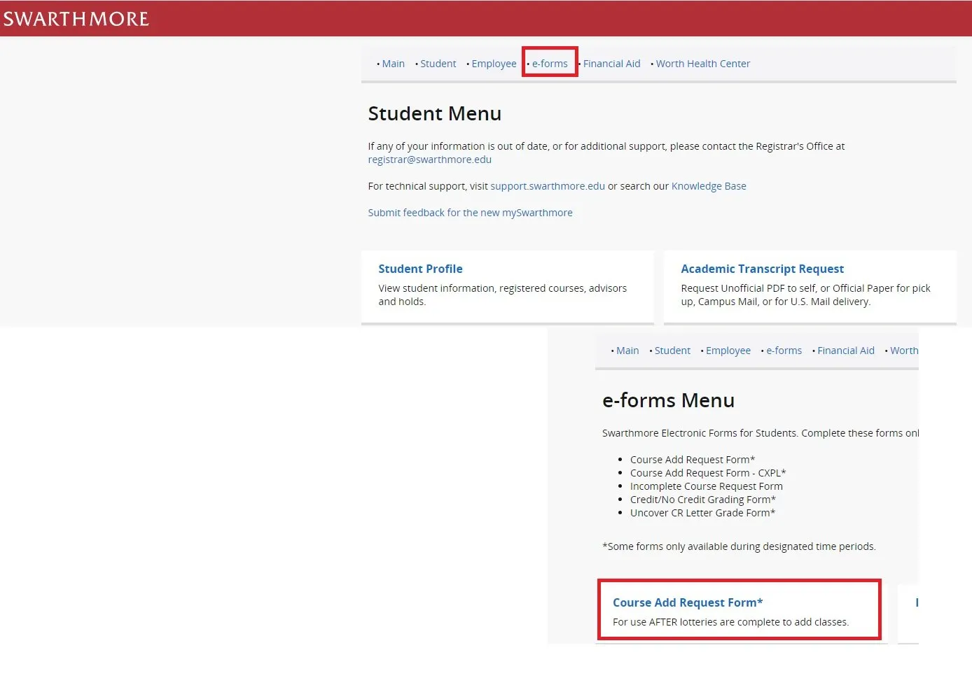 screen shot of add/drop procedure
