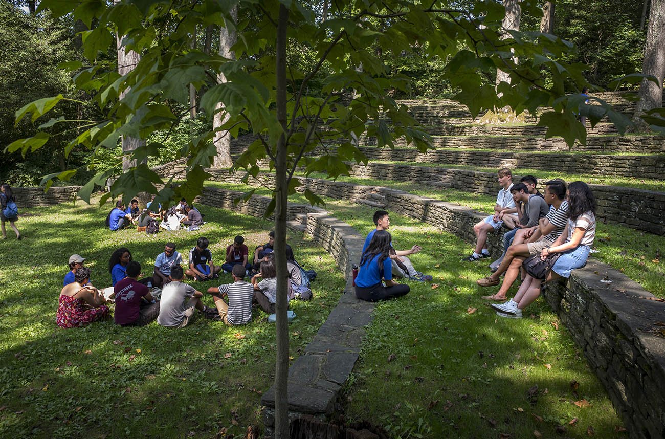 students in amphitheater