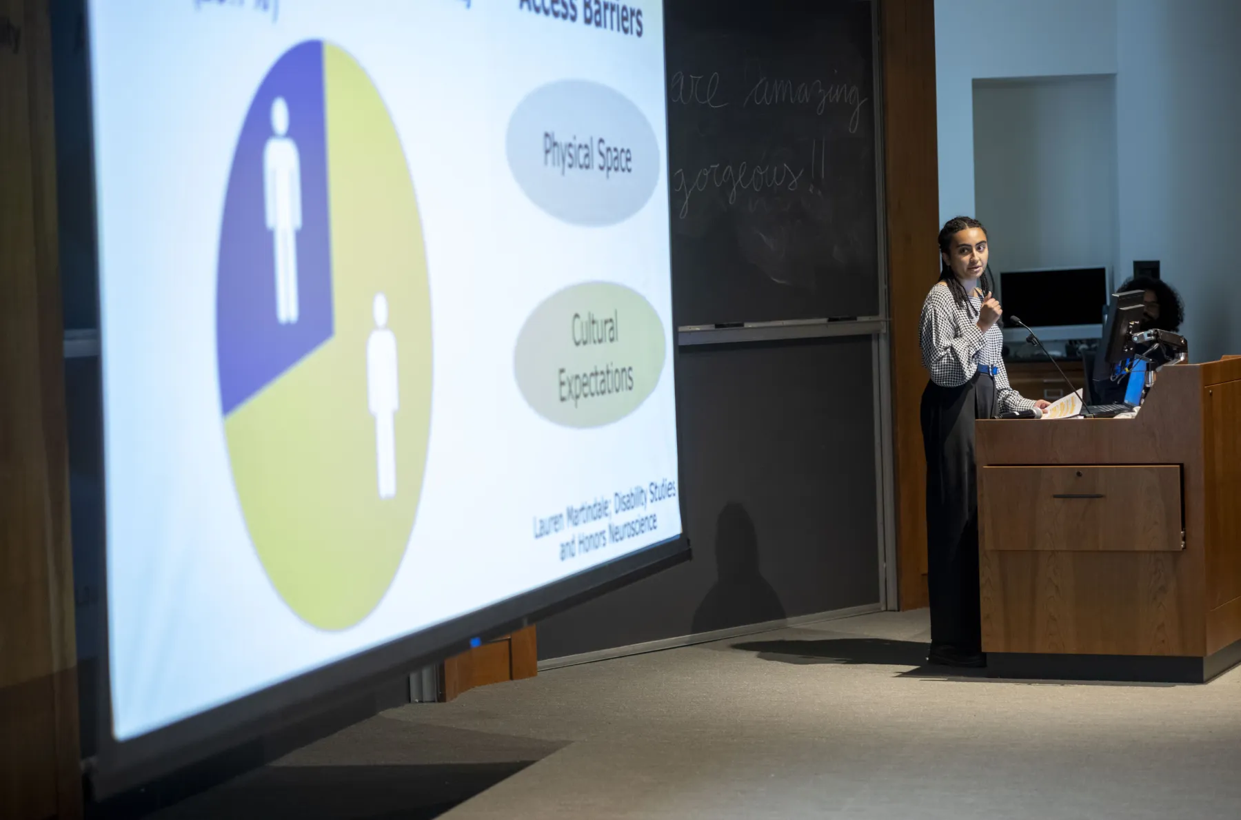 student presenting for senior showcase