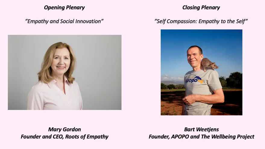 Mary Gordon Founder and CEO, Roots of Empathy, and Bart Weetjens, Founder of APOPO and The Wellbeing Project.