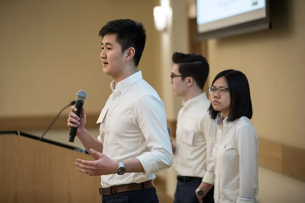 Student speaks during SwatTank competition