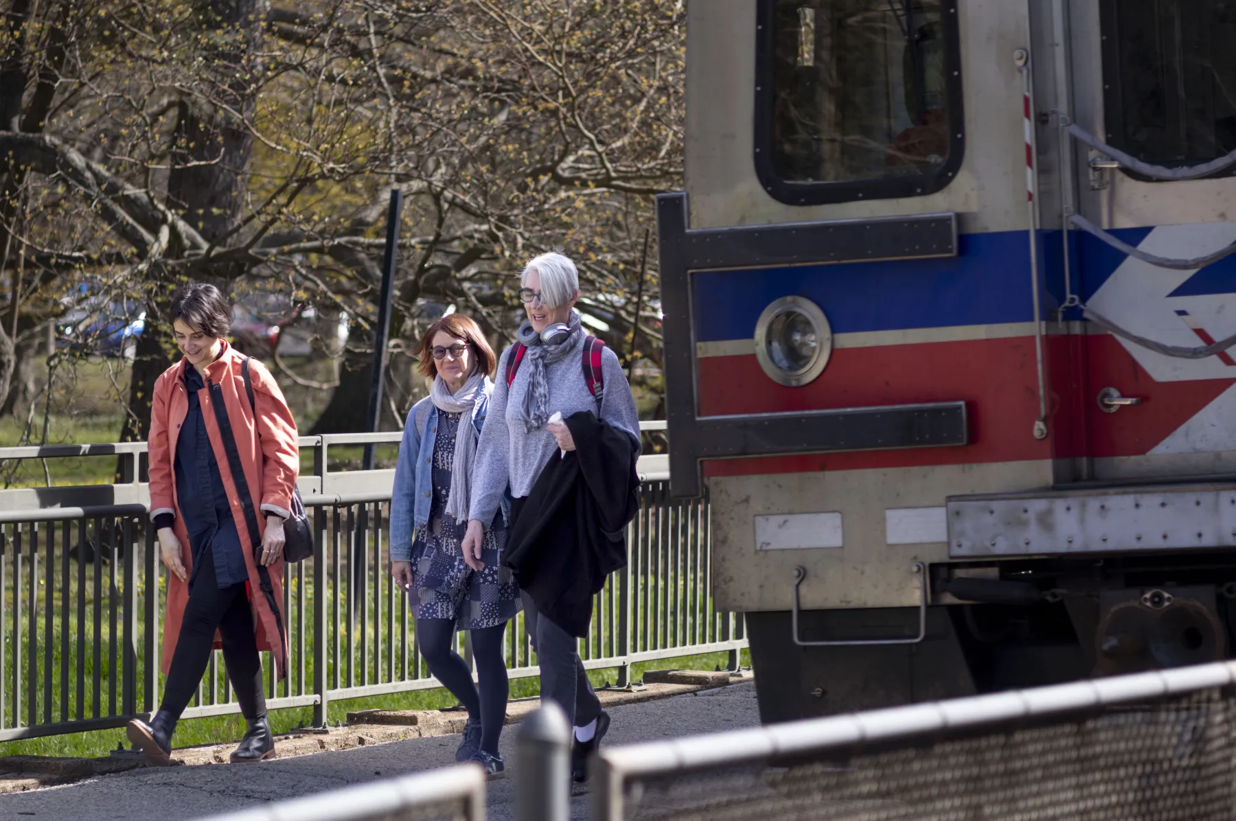 Passengers getting off the SEPTA Regional Rail at Swarthmore's station.