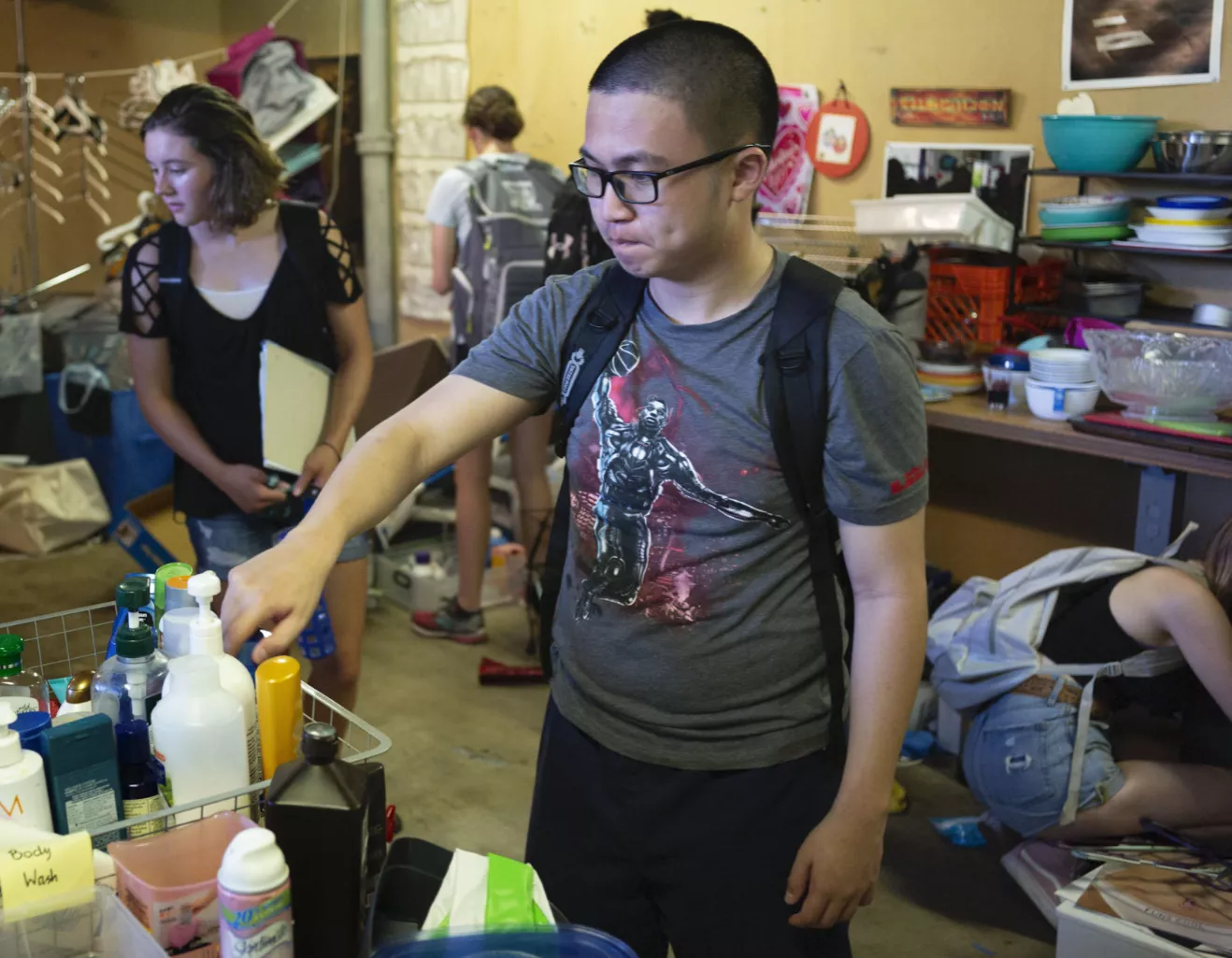 Several students perusing the offerings at the Worthmore Free Store.