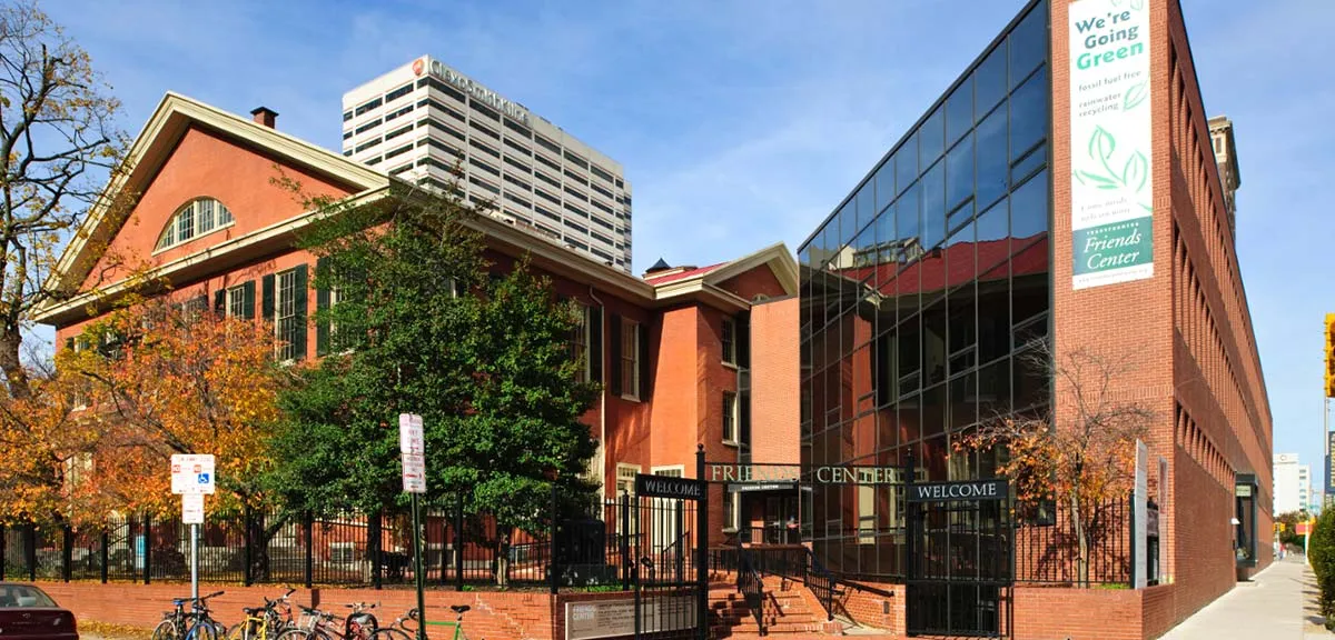 Photo of the outside of the Friends Center.