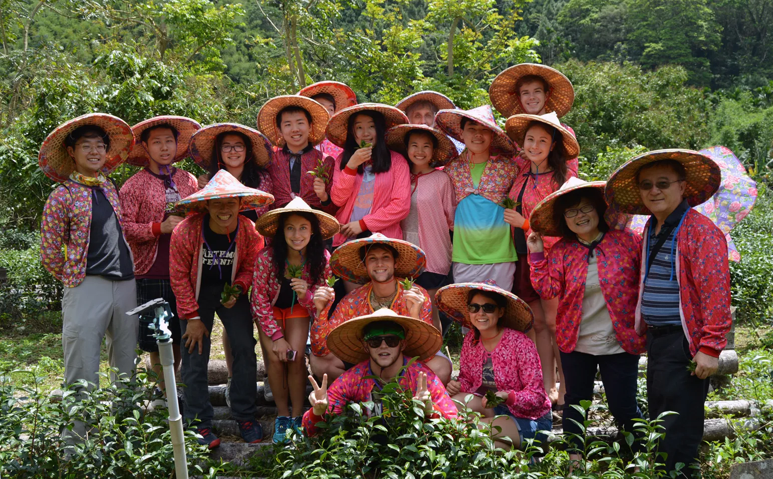 Students from the 2015 Swarthmore College LIASE travel course visit a family-run tea farm at Tung-ting Valley.