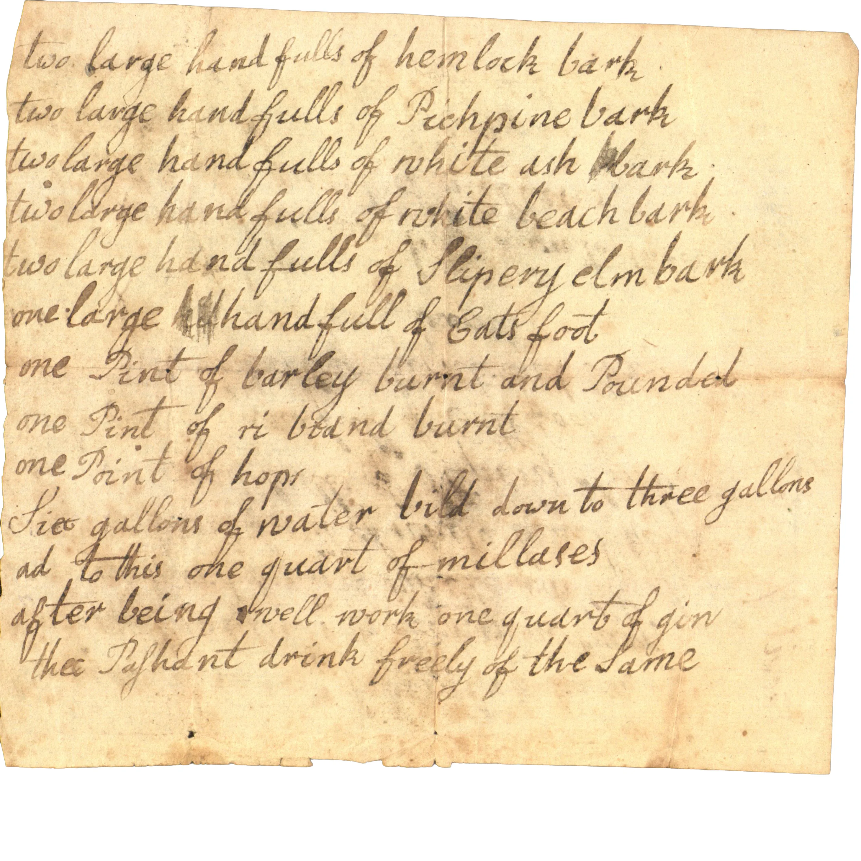 recipe  for beer manuscript from the Friends Historical Library