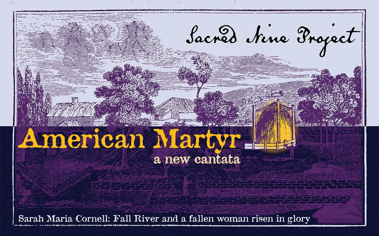 Poster for American Marty Cantata featuring a lithograph artwork of a rural scene