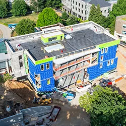 Drone photograph of Martin Hall renovation process