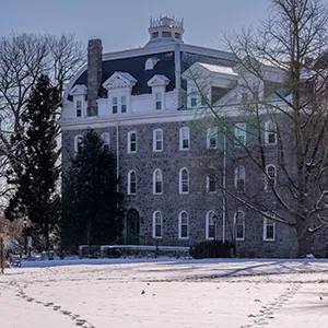 Parrish Hall in background after snowfall