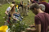 Students prepare their plants for the Crum Woods Stewardship Project.